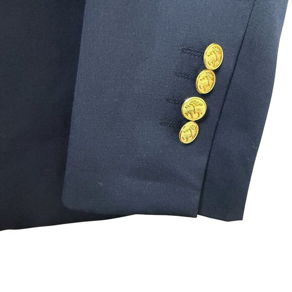 BROOKS BROTHERS Womens Navy Blue Blazer Size14 Italian Wool Goldtone Logo Button - Picture 9 of 16